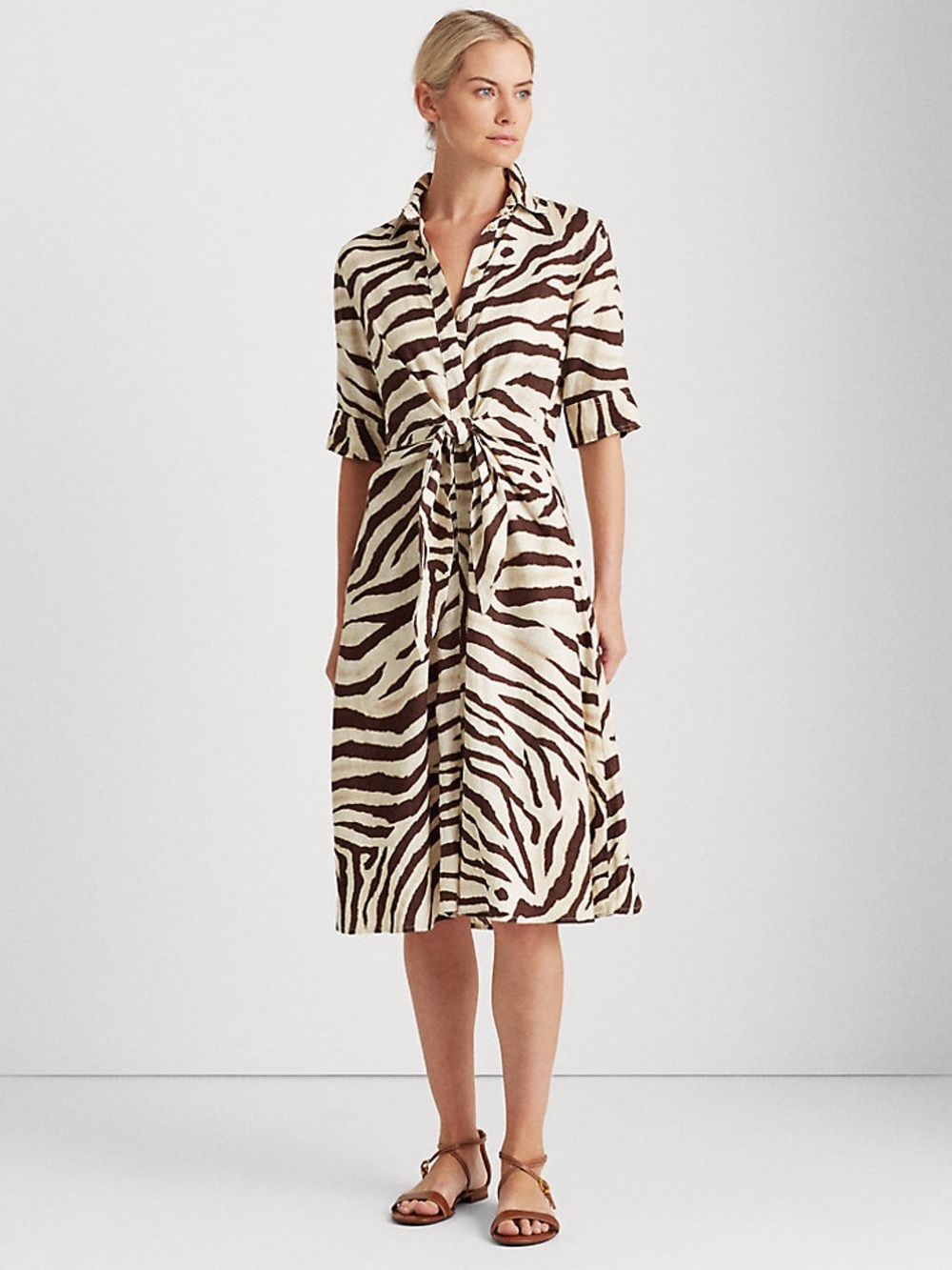 Lauren Ralph Lauren Zebra Print Linen Shirt Dress Size 6